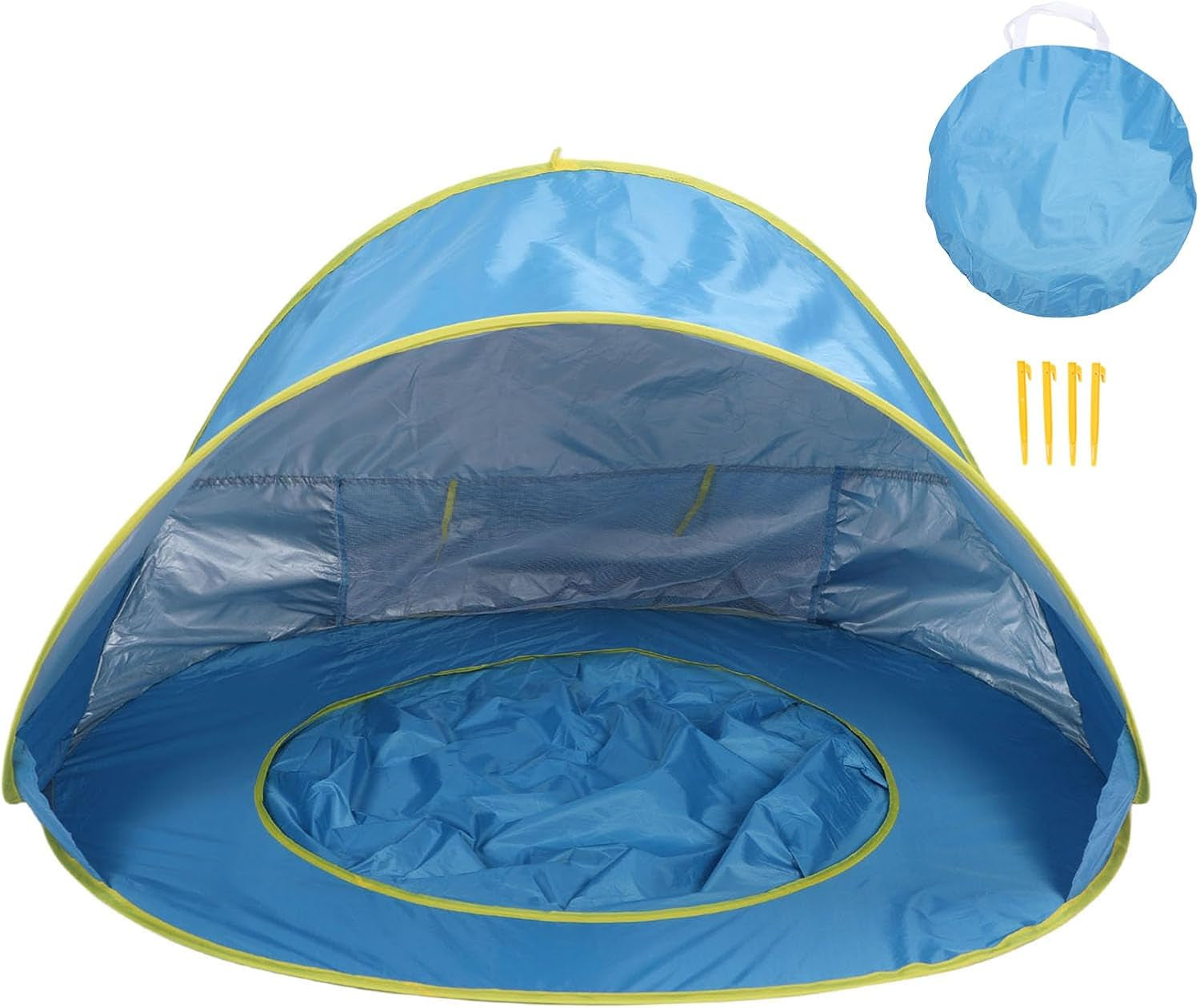 Pop up Beach Tent, UPF 50+ Portable Outdoor Sun Shelter, Easy Setup Lightweight Sun Shade Canopy with Carrying Bag & Stakes for Camping, Hiking, Events, Parties, Picnic (Blue)