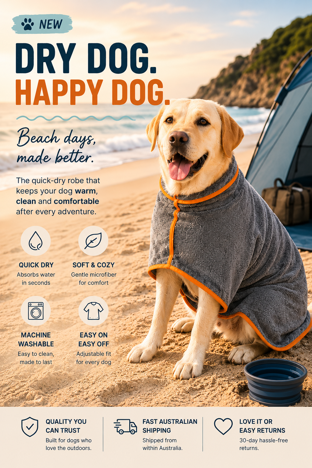 Super Absorbent Dog Bathrobe — Grey