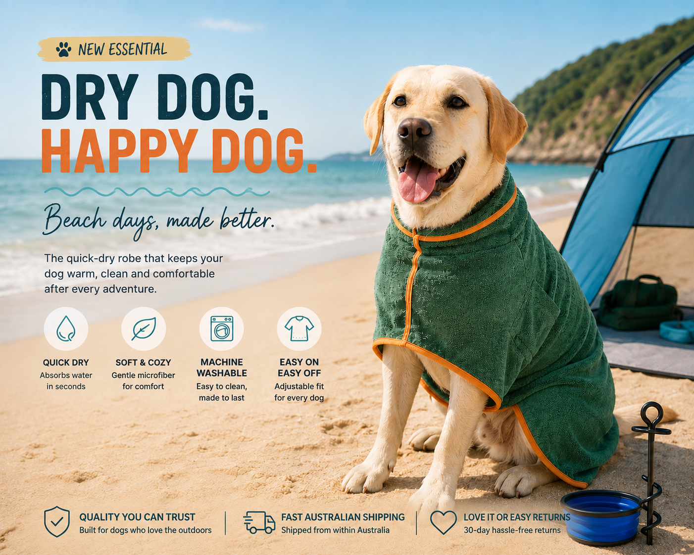 Super Absorbent Dog Bathrobe — Green